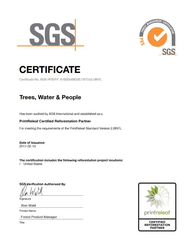 SGS Certificate, PrintReleaf, Executive Office Solutions