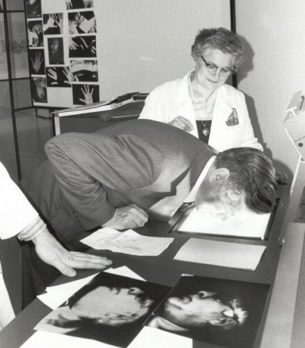 Old Photo, Man Copying Face on Copier, Executive Office Solutions