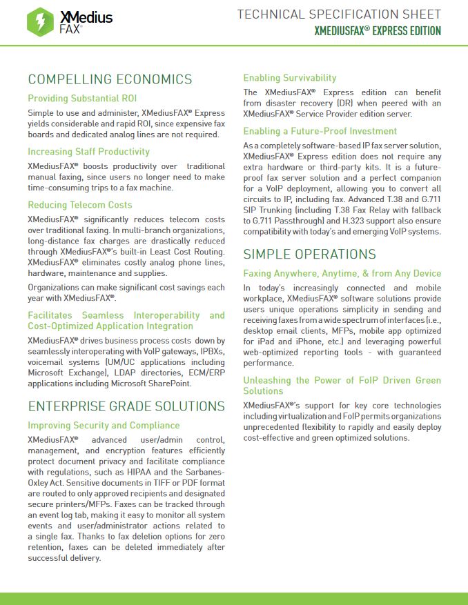 Xmedius Fax Express Edition Brochure, XMedius Fax, Executive Office Solutions